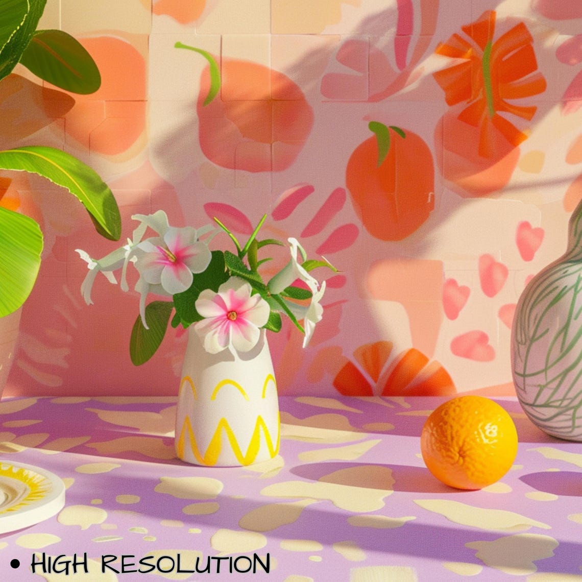 Bright Summer Still Life with Citrus Fruits and Vases Cheerful Poster - Image 3
