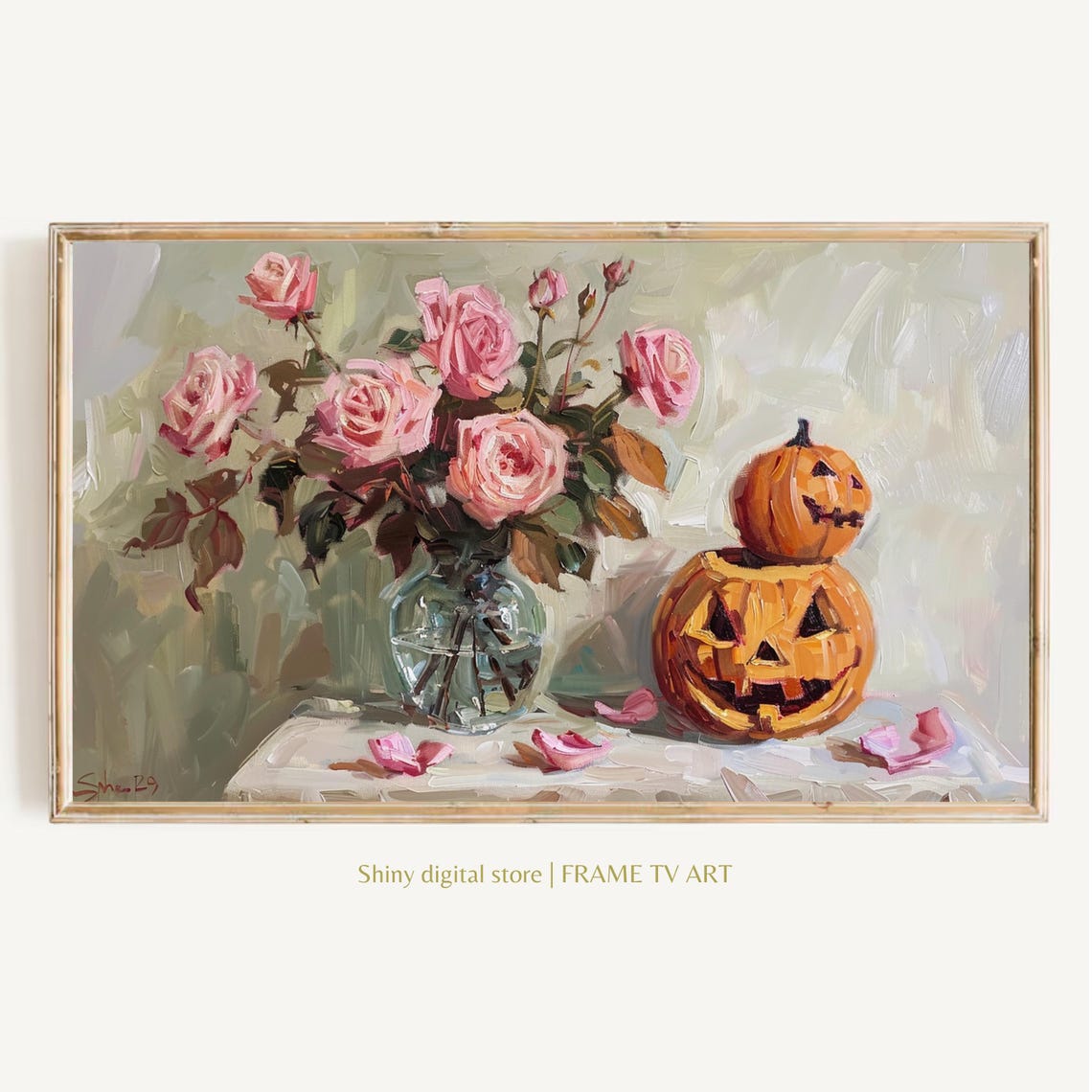 Frame Tv Art Halloween Pink Pumpkins Cute Blush Toned Jack O Lantern Art File Floral Coquette Aesthetic