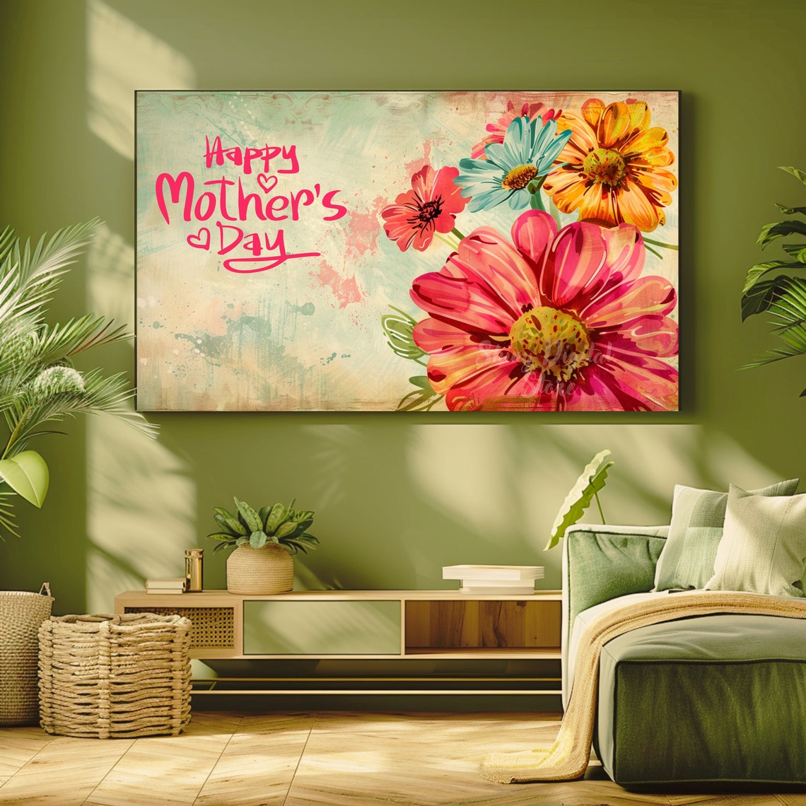 Happy Mother's Day Wildflower Bouquet Pink Script Watercolor Poster - Image 2