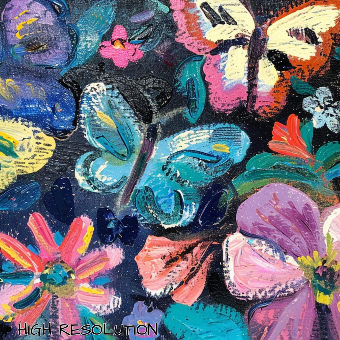 Maximalist Butterfly Blossom Garden Impasto Floral Art Poster - Image 3