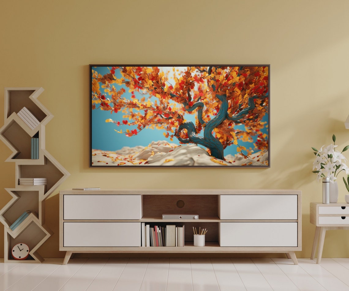 Twisted Autumn Tree Fall Foliage Whimsical Nature Painting Wall Art - Image 3