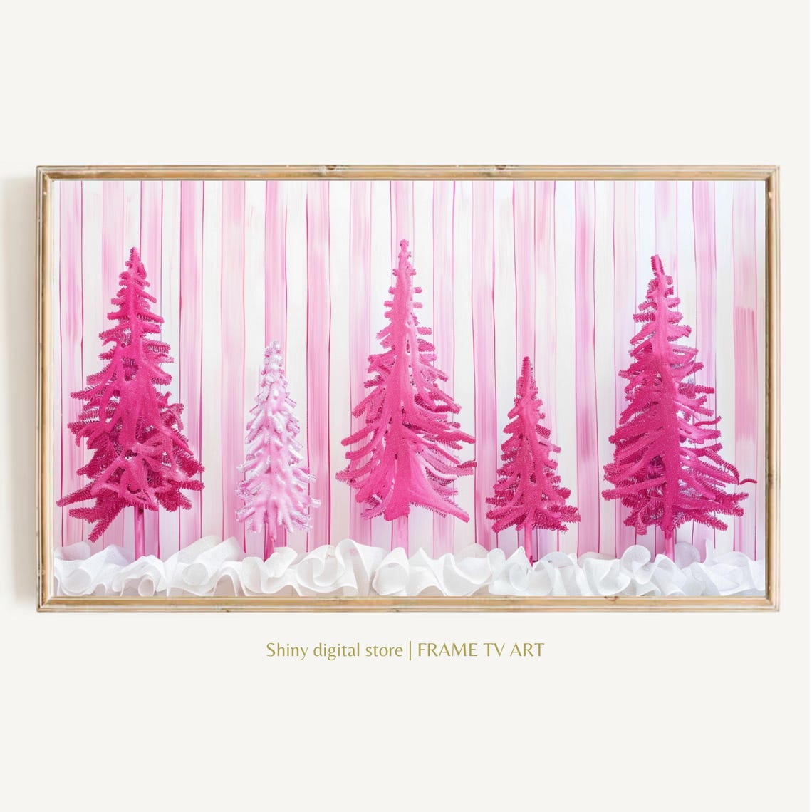 Pink Christmas Bottle Brush Trees Holiday Decor Pastel Art Poster