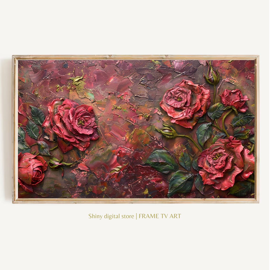 Deep Red Roses Dark Romantic Moody Textured Oil Painting Poster