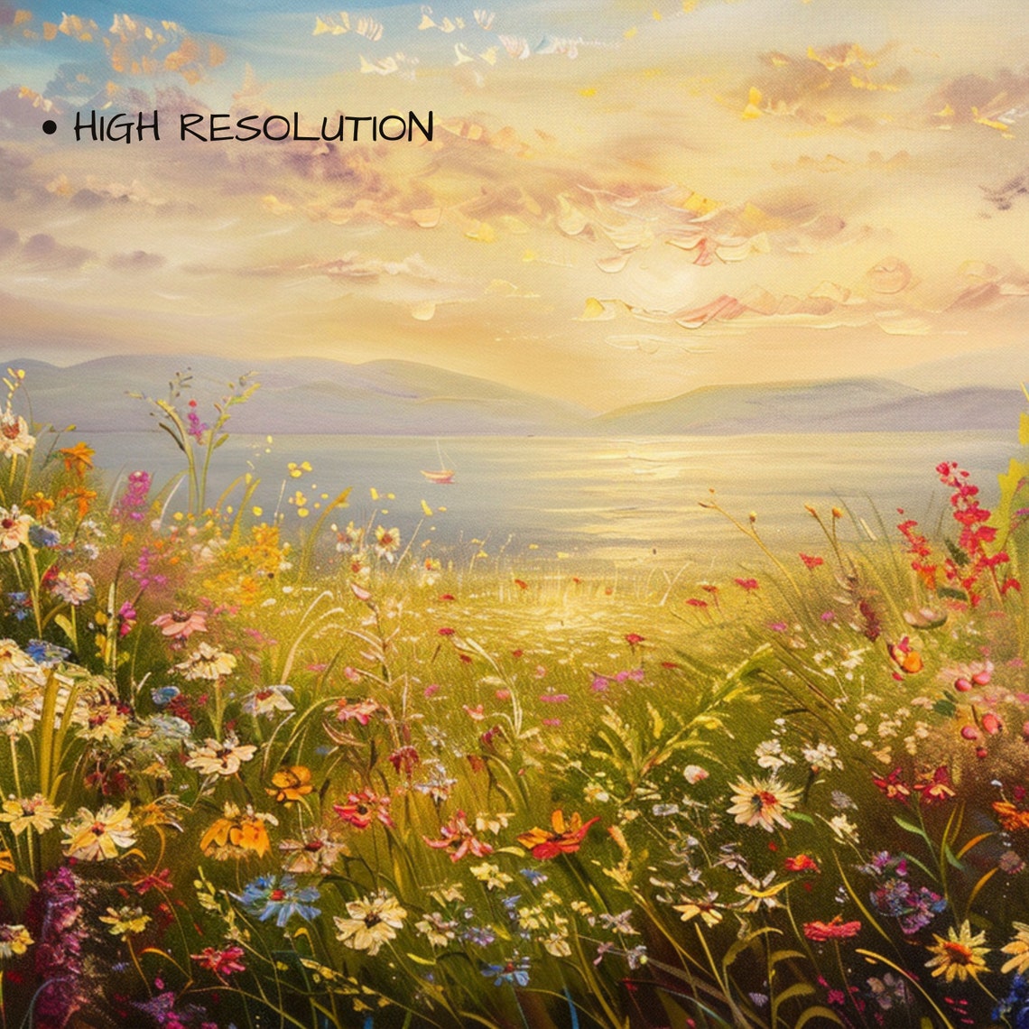 Frame Tv Art Summer Wildflower Field By Sea Vintage Spring Field Of Flowers Tv Art Warm Tone Cottagecore Tv Art - Image 3