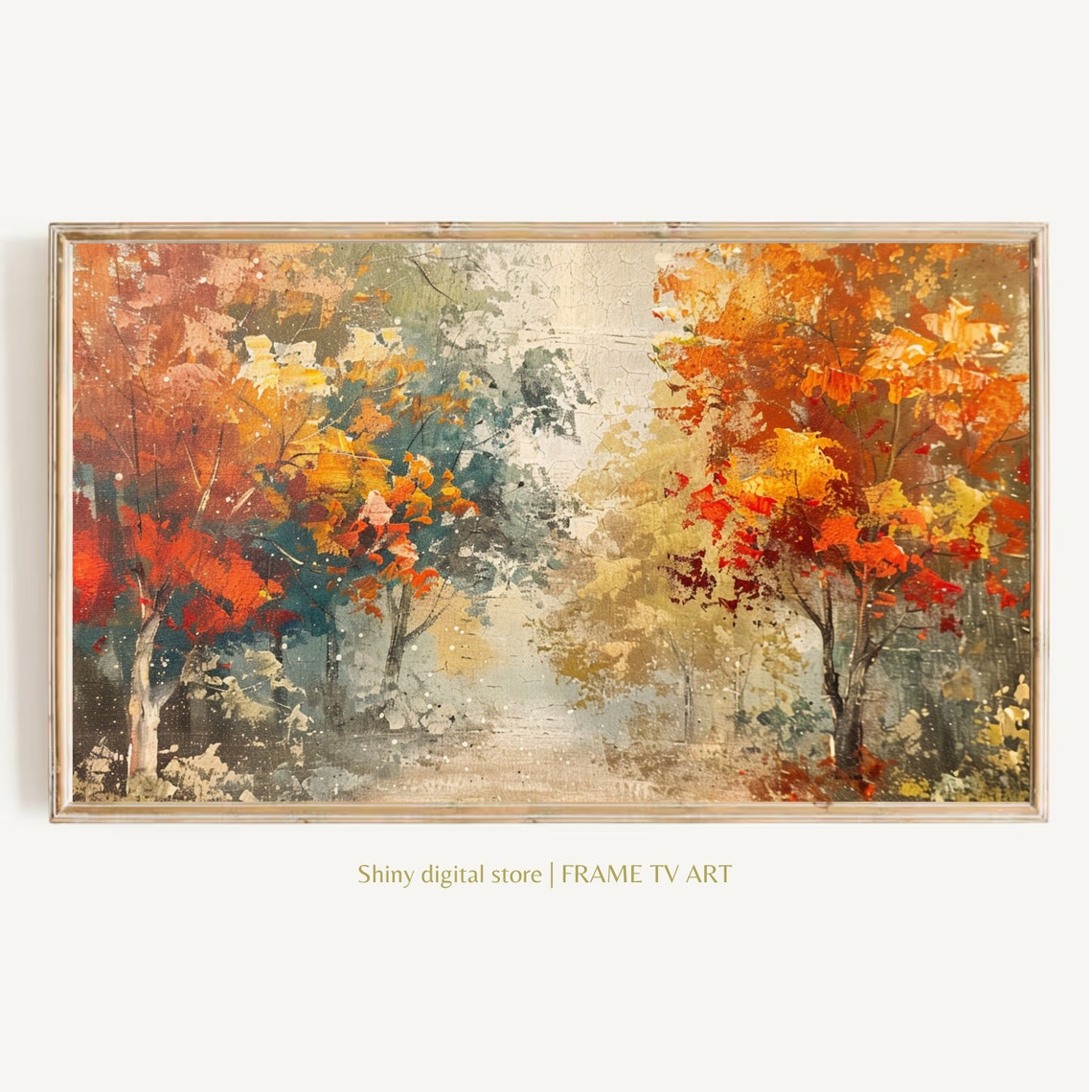 Soft Autumn Forest Path Golden Foliage Vintage Impressionist Wall Art