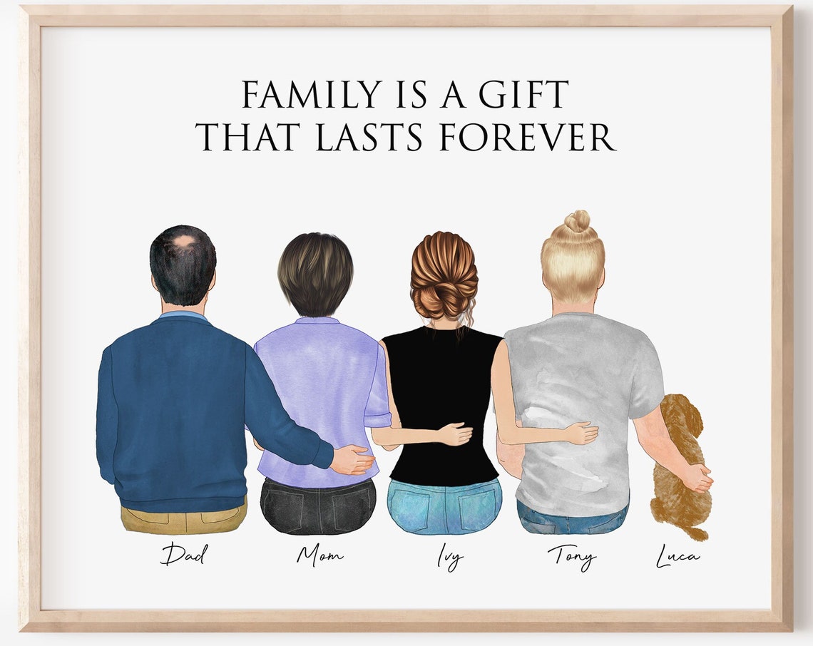 Family Is A Gift Custom Family Drawing Mothers Day Family Gift For Parents Mom Dad Gift From Daughter Or Son Custom Family Portrait Art