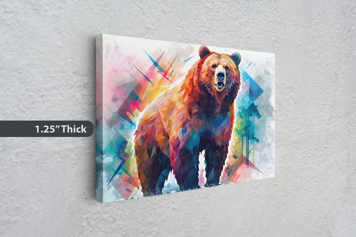Geometric Low Poly Brown Bear Colorful Wildlife Portrait Art Poster - Image 3