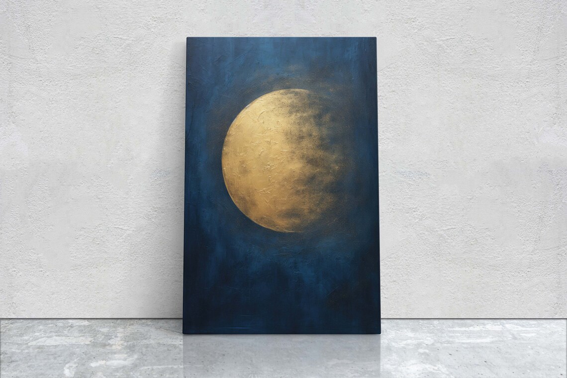 Gold Moon on Indigo Moon, Celestial Art Print