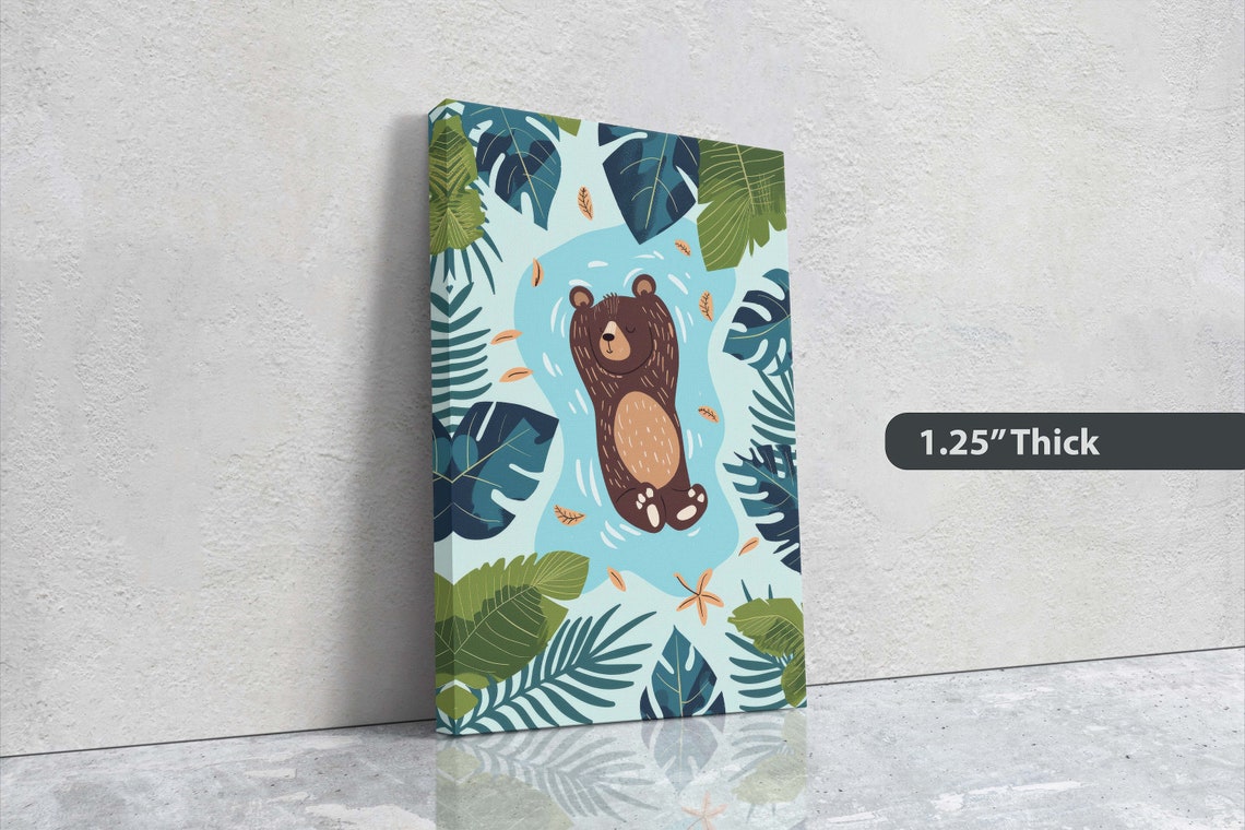 Cute Baby Bear Floating in Tropical Water Nursery Kids Room Wall Art - Image 3