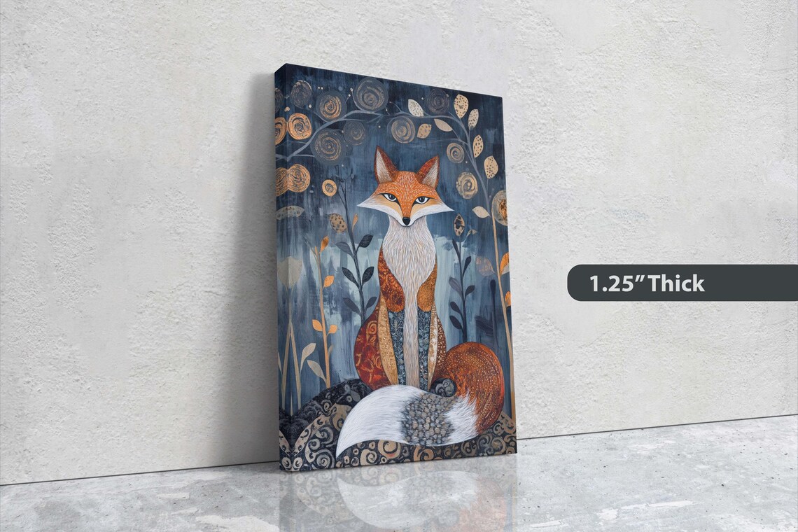 Scandinavian Fox Folk Art, Celestial Poster Print - Image 2