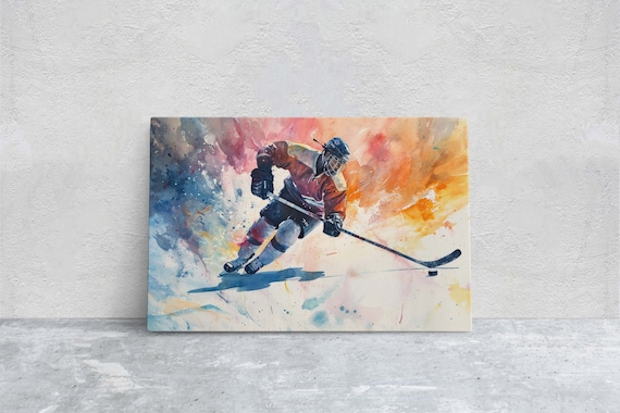 Hockey Watercolor Sports Decor Art Print, Boys Room