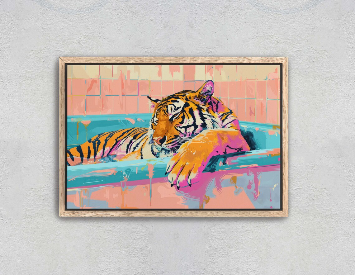 Lounging Tiger Bathtub Maximalist Bathroom Art Print - Image 2