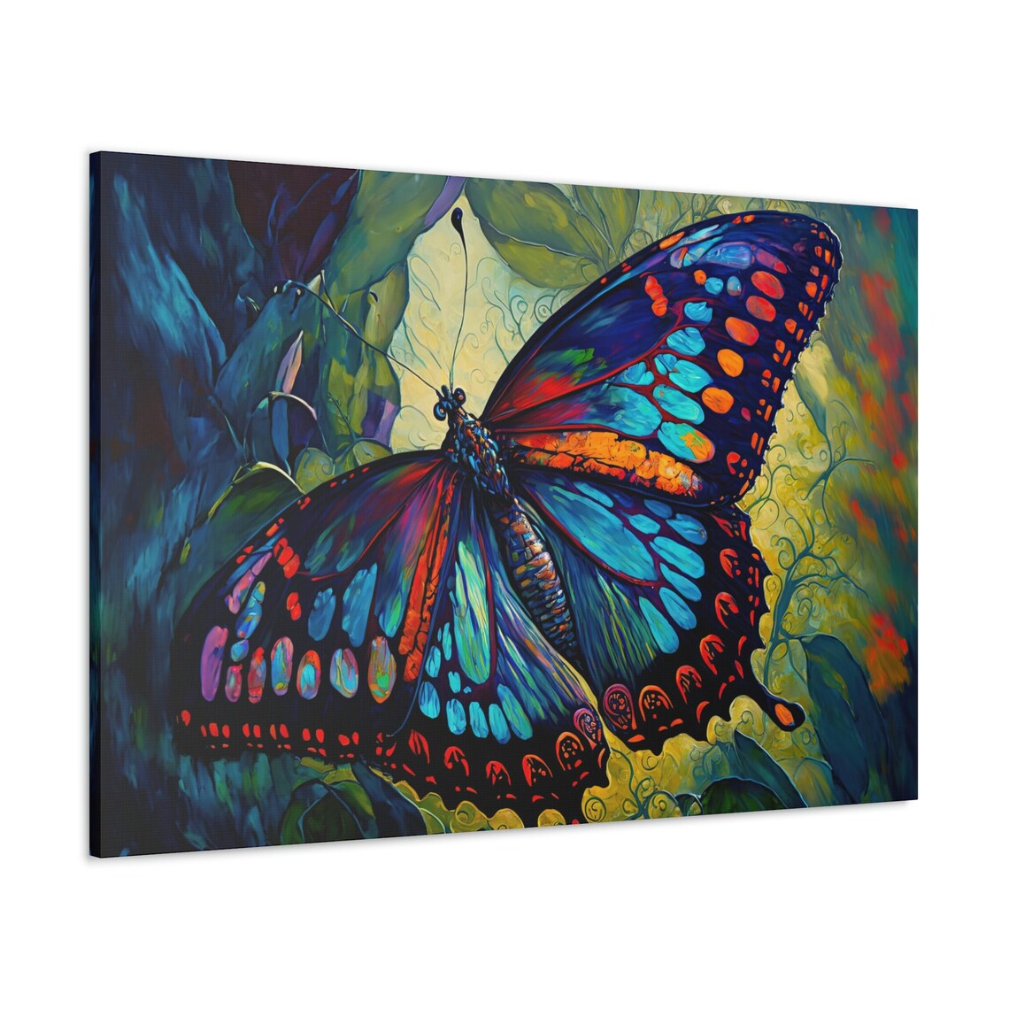 Colorful Blue Red Swallowtail Butterfly Green Foliage Macro Art Poster - Image 3