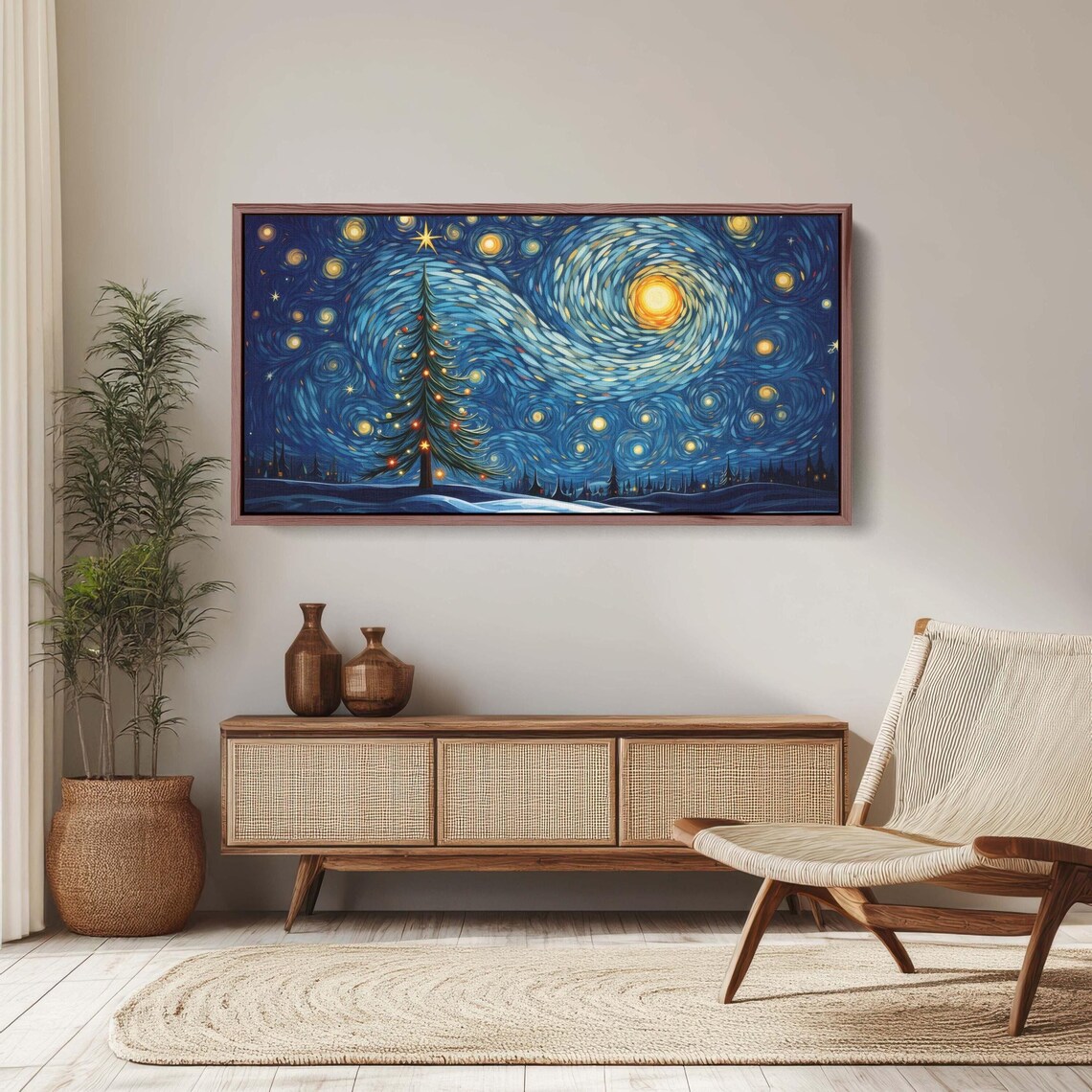 Starry Night Christmas Tree, Winter Decor Art Print