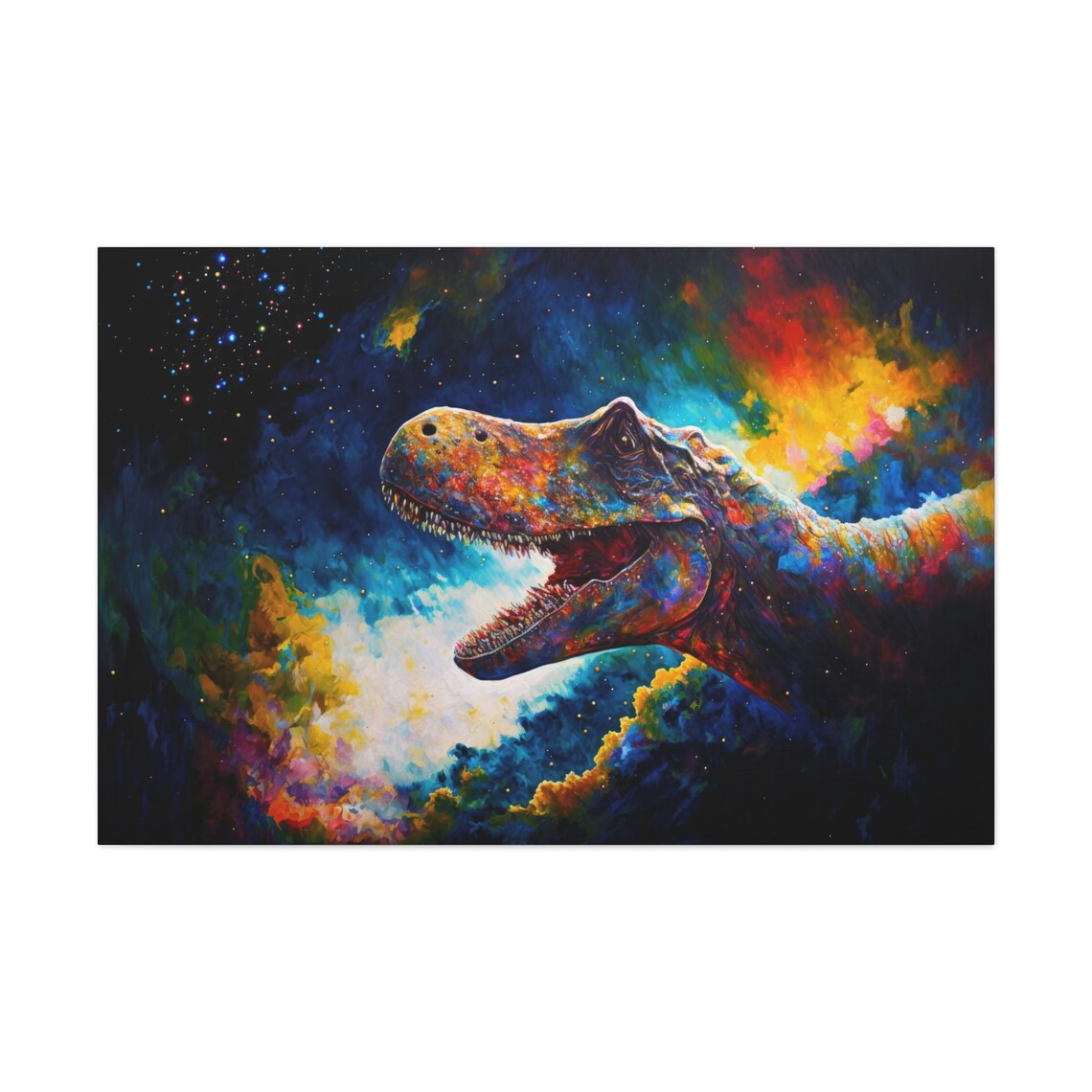 T Rex Oil Painting, Colorful Space Dinosaur Art Print
