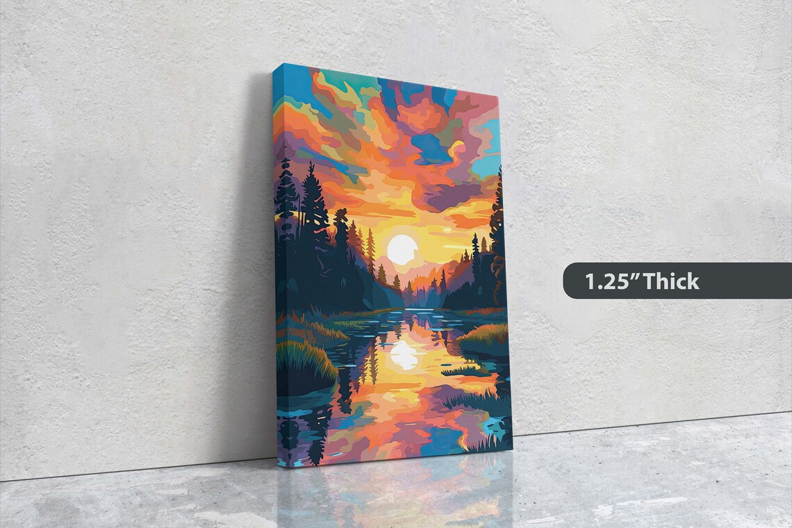 Lake At Sunset Fauvist Landscape Art Print - Image 3
