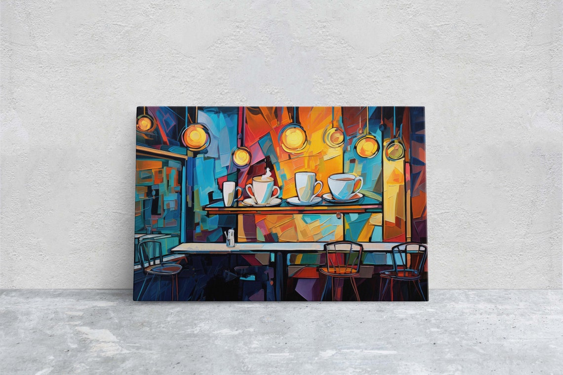 Vivid Coffee Shop Cubist Art Colorful Latte Cups Wall Art Poster