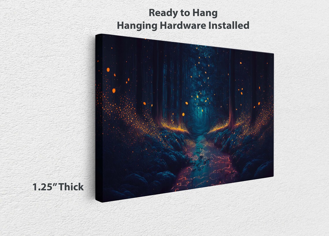 Mystical Firefly Forest, Fantasy Oil Painting Art Print - Image 3