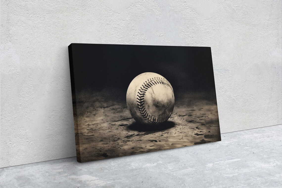 Vintage Baseball Worn Ball Dusty Field Dark Moody Sports Art Poster - Image 2