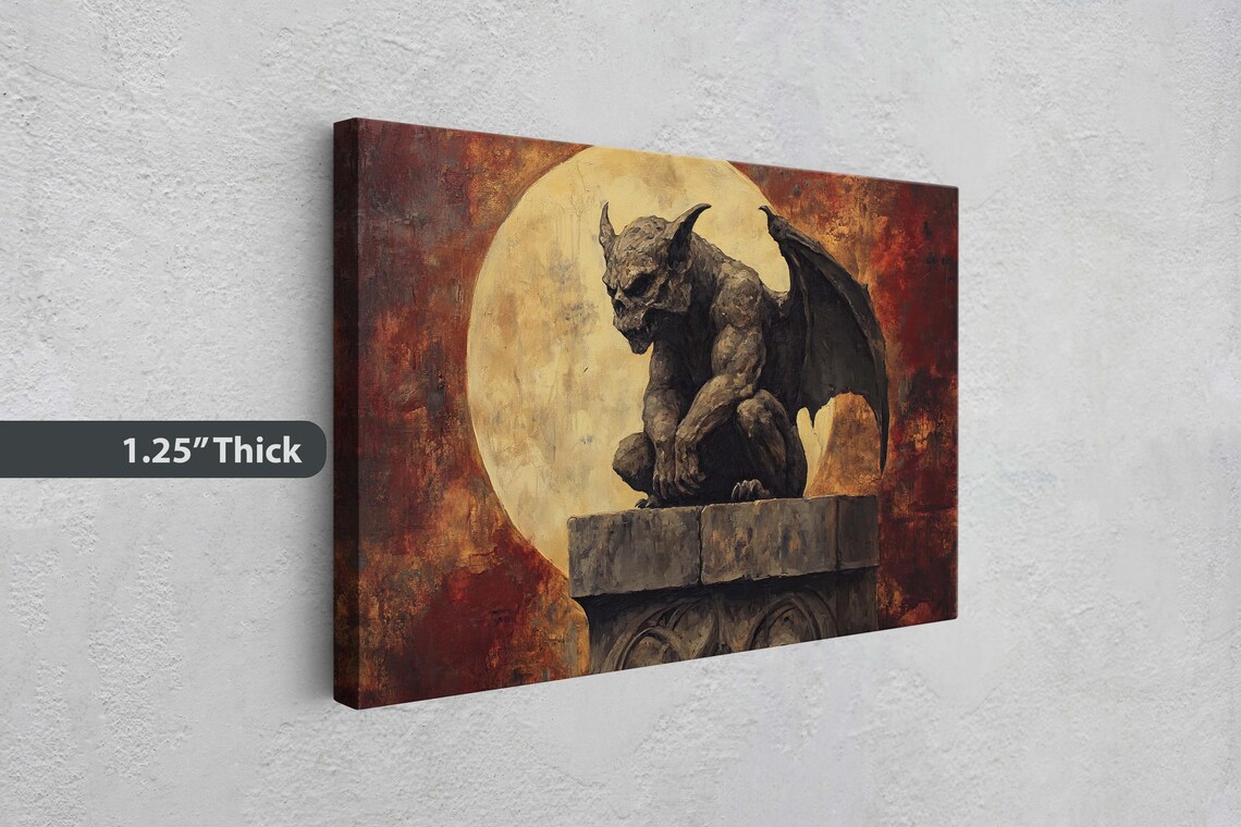 Gargoyle Night Moon, Gothic Halloween Art Print - Image 3