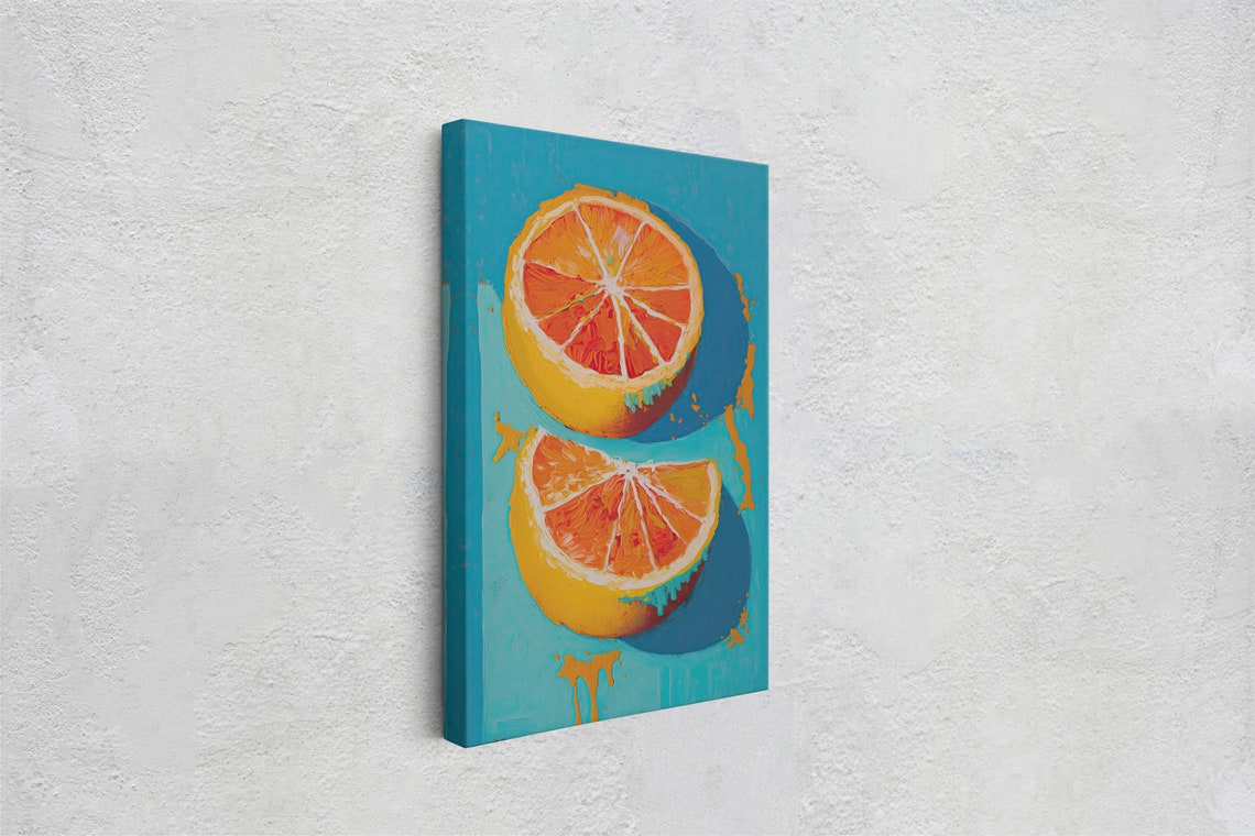 Blood Orange Slices Impasto Teal Background Citrus Kitchen Art Poster - Image 2