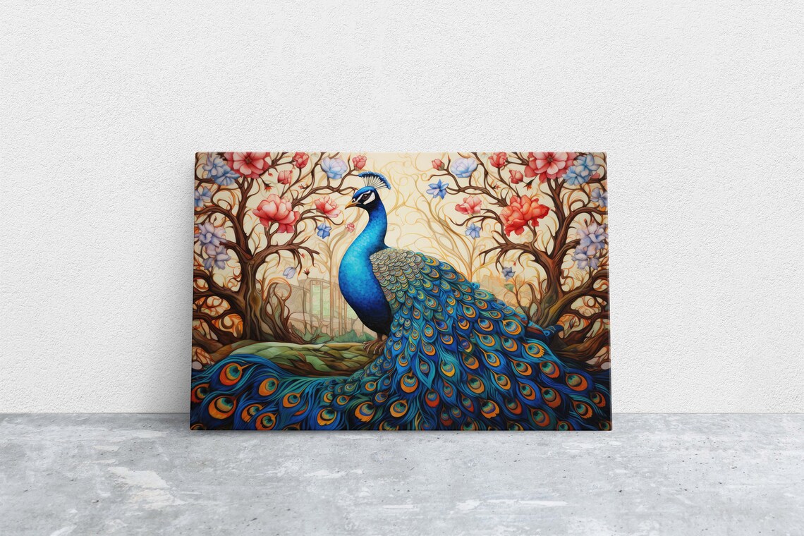 Peacock Painting, Colorful Vibrant Decor