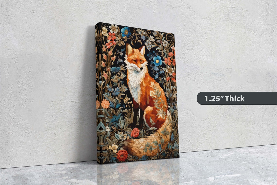 Red Fox William Morris Style Floral Garden Dark Botanical Art Poster - Image 3