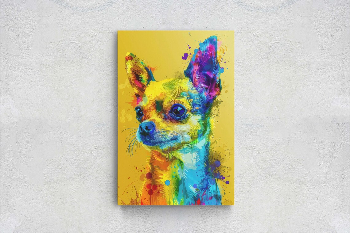 Chihuahua Pop Art Rainbow Portrait Bold Yellow Background Art Poster - Image 2