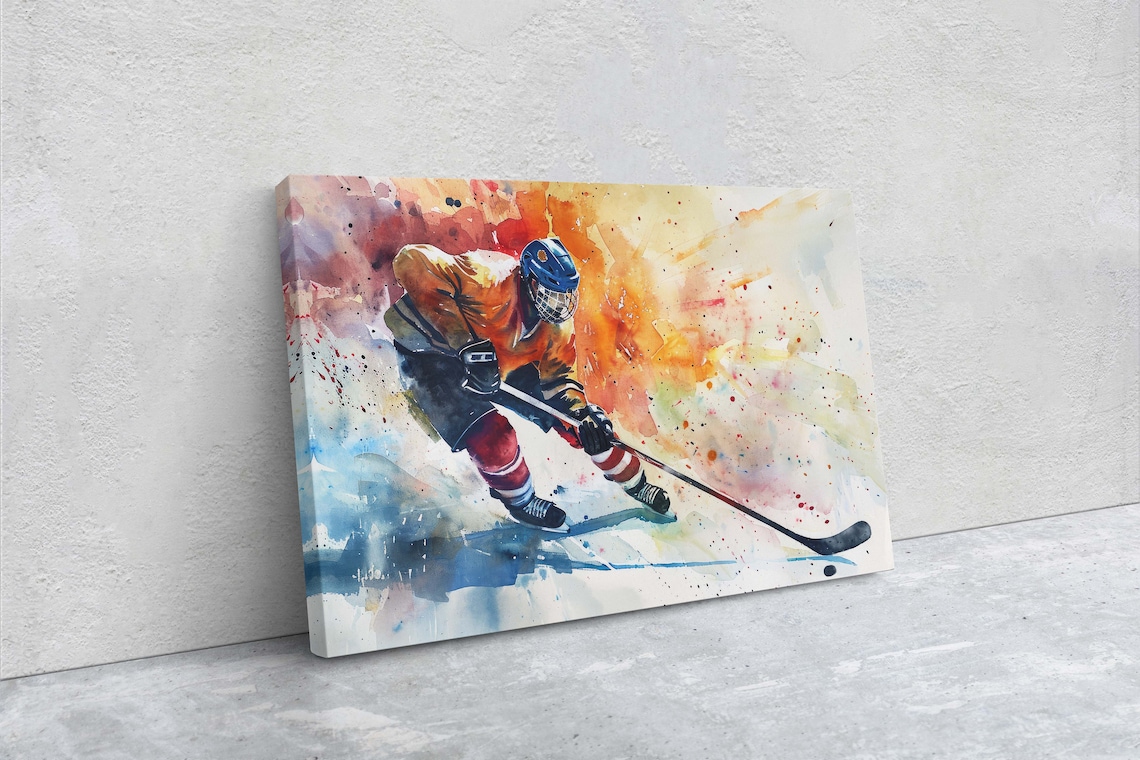 Hockey Watercolor Sports Art Print, Boys Room Decor - Image 2
