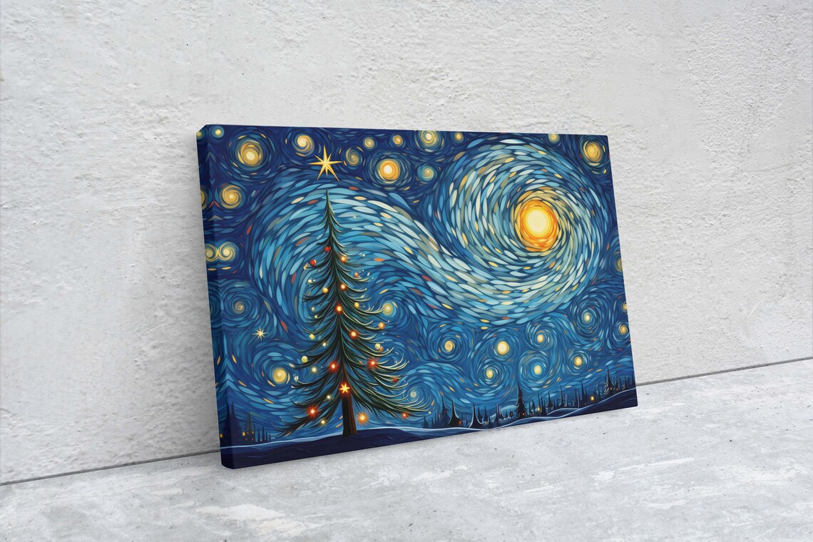 Starry Night Christmas Tree Winter Decor Art Print - Image 2