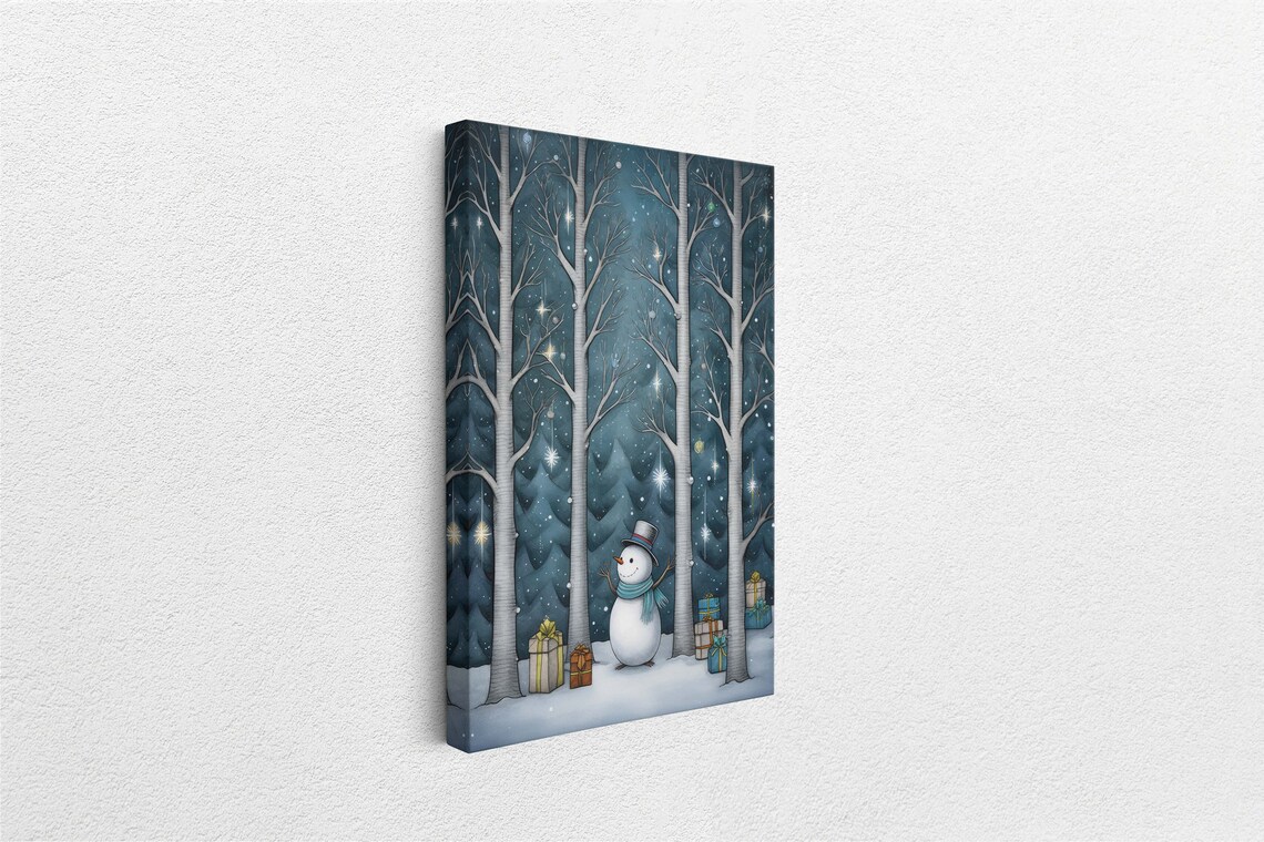 Snowman Presents Forest Illustration Christmas Art Print - Image 2