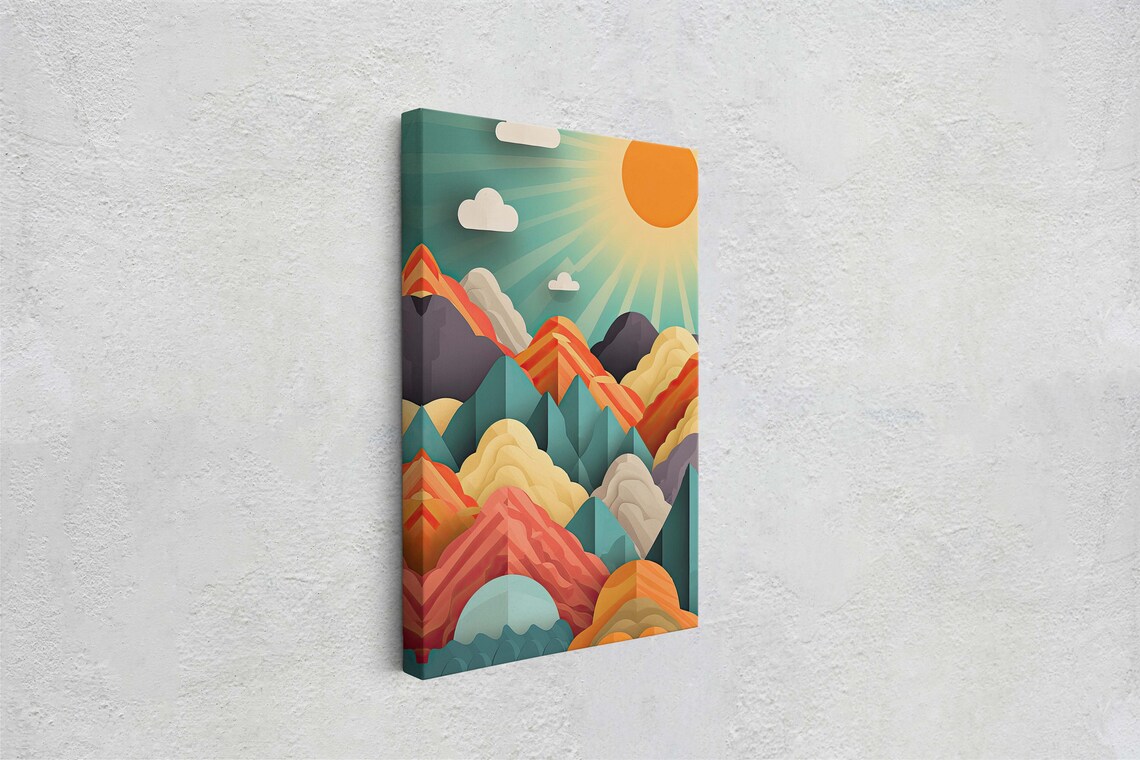 Geometric Paper Cut Mountain Sunset Bold Colors Modern Art Poster - Image 2