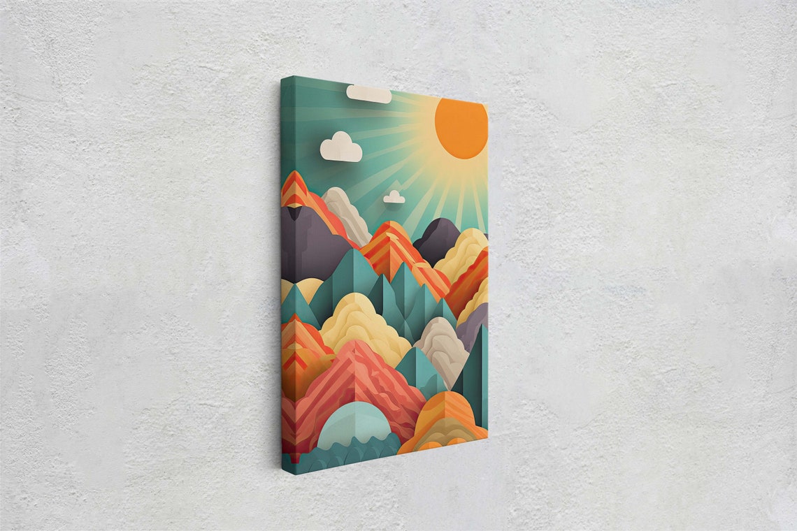 Minimalist Mountains Sunset Decor Flat Art Vibrant Color Bold Art Vertical Abstract Mountain Mid Century Modern Scandinavian - Image 2