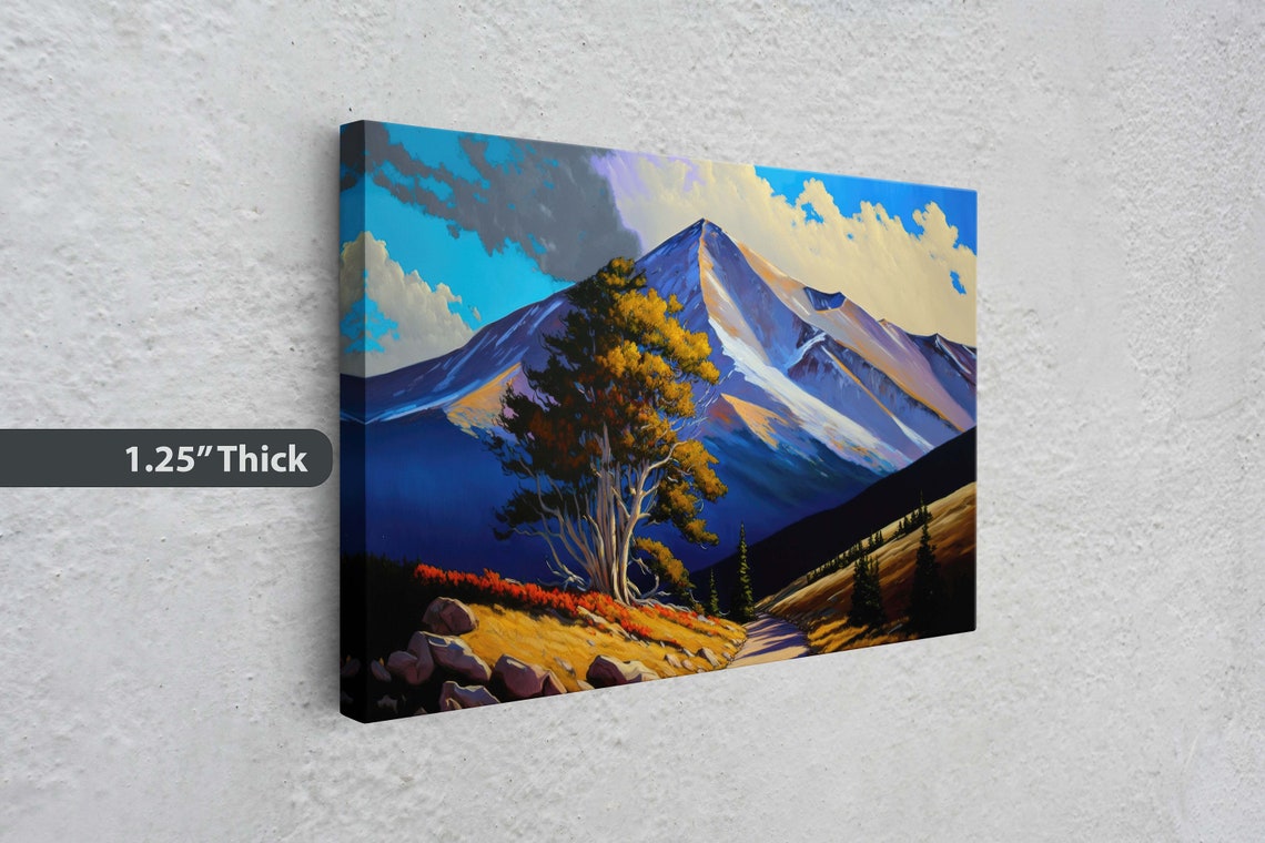 Colorado Rocky Mountain Peak Golden Autumn Tree Trail Painting Poster - Image 3