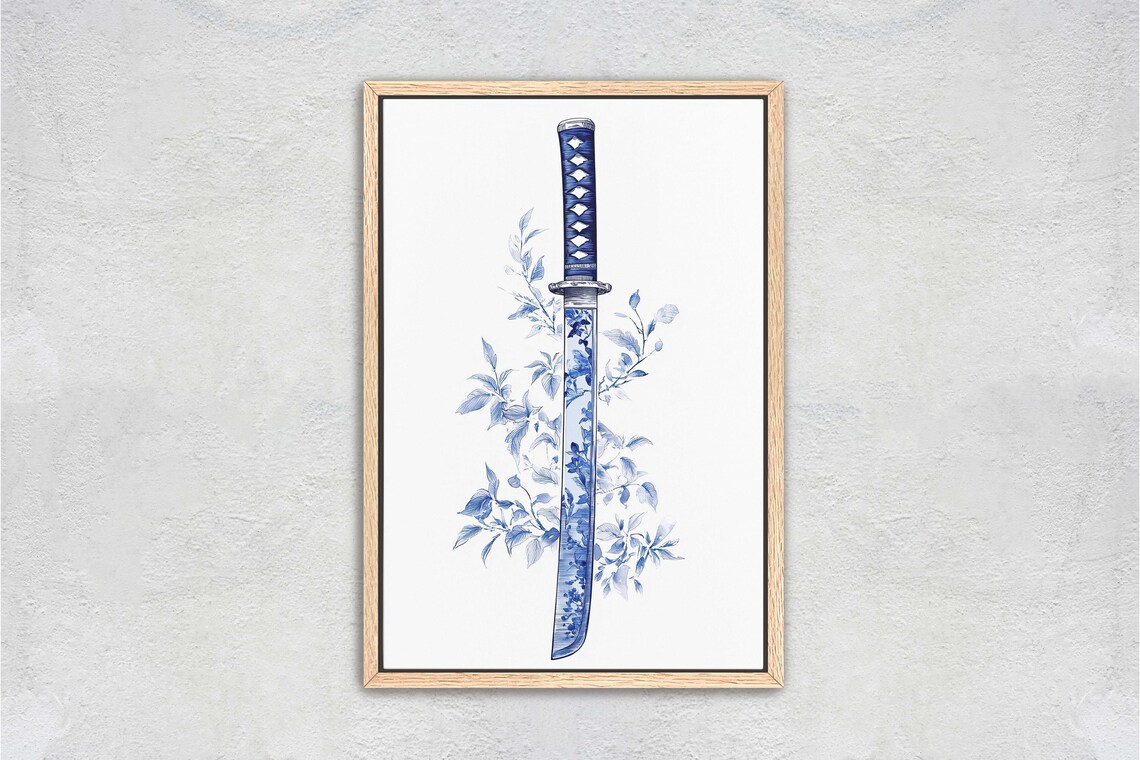 Blue Willow Katana Samurai Sword Vintage Chinoiserie