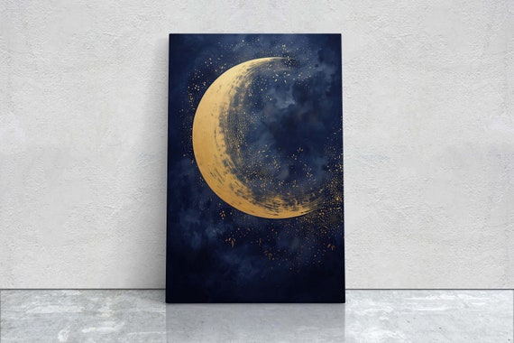 Gold Moon On Indigo Moon Painting Minimalist Art Circle Indigo Maximalist Art Contemporary Decor Celestial Art Space Decor Night Sky