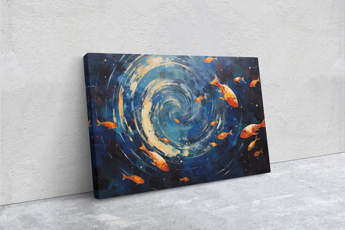 Fish School Painting Wall Art Abstract Blue Sea Painting Boho Wall Dcor Custom Painting Home Decor Large Original Framed - Image 2