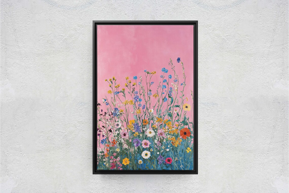 Abstract Wildflowers Pink Decor Botanical Art Print