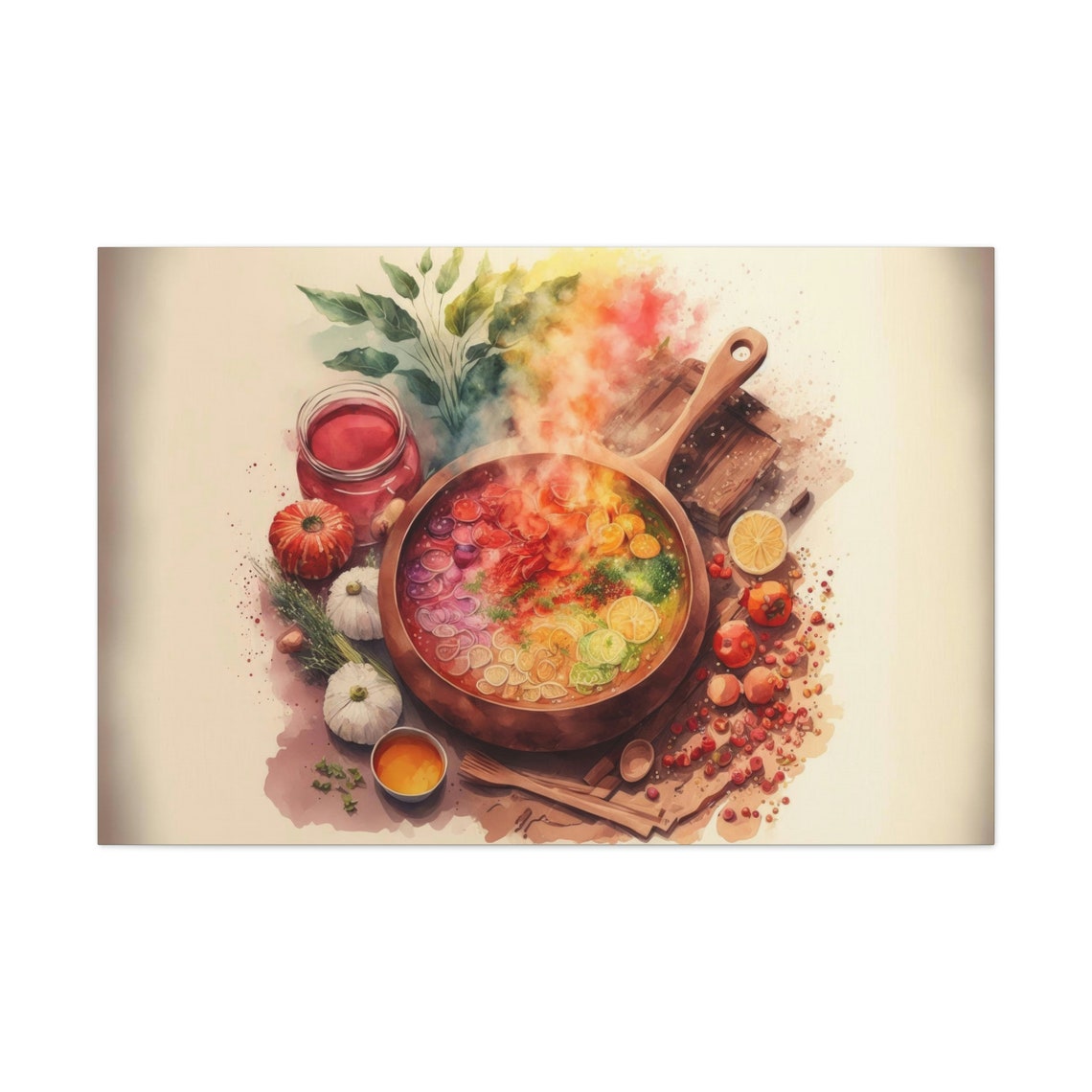 Watercolor Cooking Skillet Vegetables Spices Chef Kitchen Art Poster