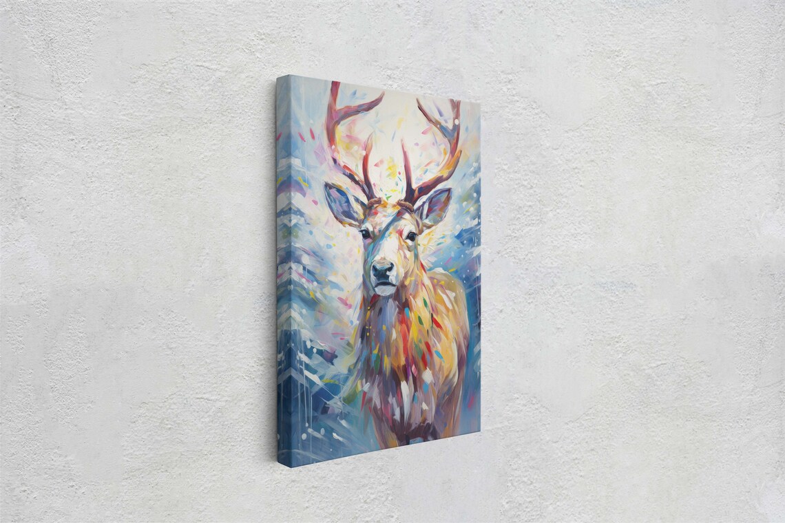 Vibrant Reindeer Portrait Pastel Brushstrokes Winter Animal Art Poster - Image 2