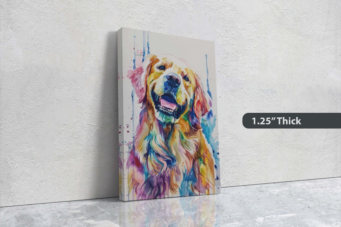 Golden Watercolor Pop Art Dog Painting Animal Lover Quirky Art Fun Decor Large Art Print Framed Vivid Color Golden Retriever - Image 3