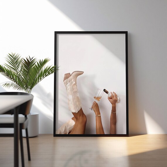 Kicking Back with Wine and Cowboy Boots Fun Lifestyle Poster