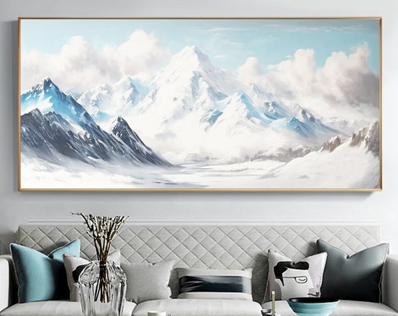 Abstract Mountain Oil Painting On Large Wall Art Original Snow Landscape Painting White Decor Custom Painting Minimalist Home Decor