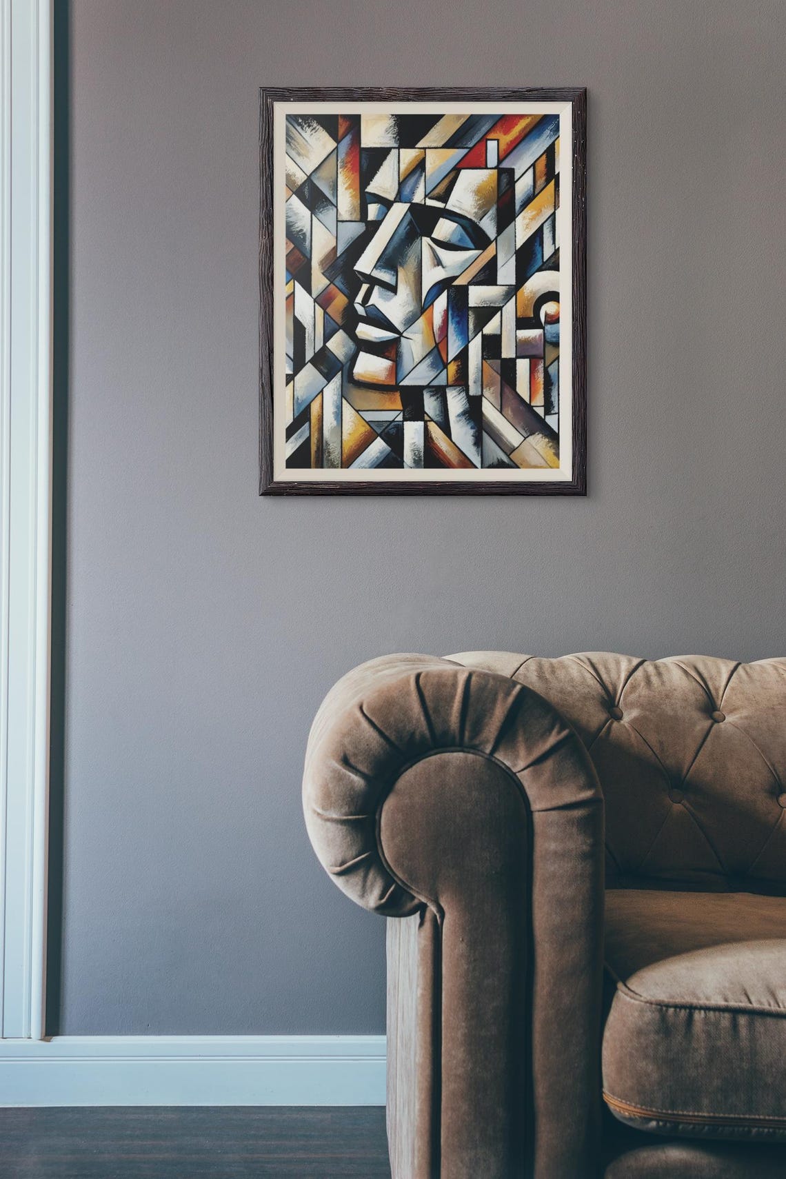 Geometric Cubist Face Art Abstract Print Modern Wall Decor - Image 3