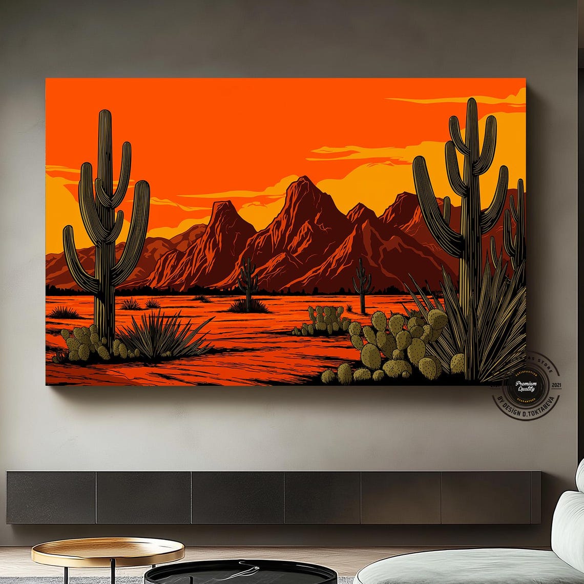 Desert Sunset Saguaro Cactus Retro Southwest Landscape Poster