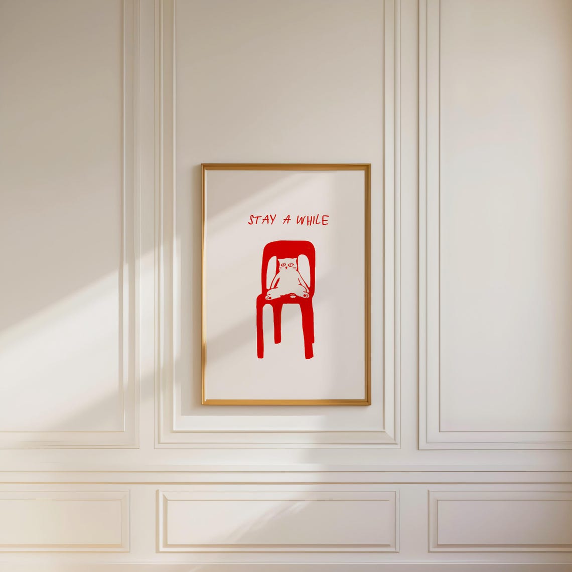 Stay A While Cat On Red Chair Funny Quote Kitchen Wall Art Decor - Image 4