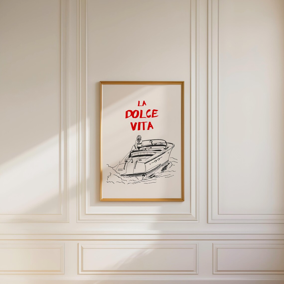 La Dolce Vita Italian Yacht Line Art Woman On Boat Travel Poster - Image 3
