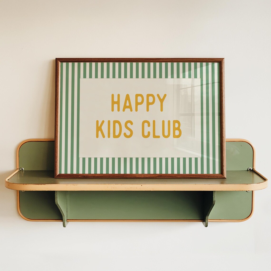Retro Happy Kids Club Green Striped Nursery Quote Wall Print