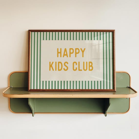 Striped Nursery Wall Art Happy Kids Club Quote Playful Room Decor