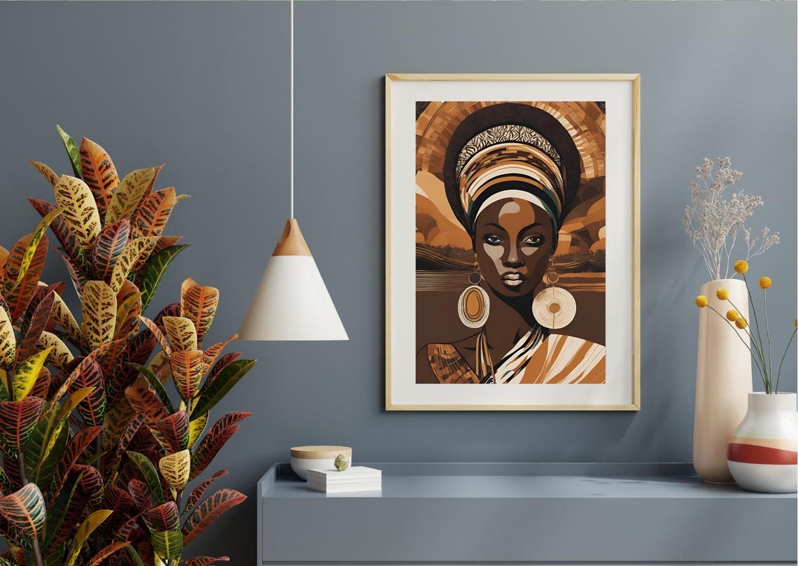 Afrocentric Woman Portrait In Bronze Tones With Headwrap Art Poster